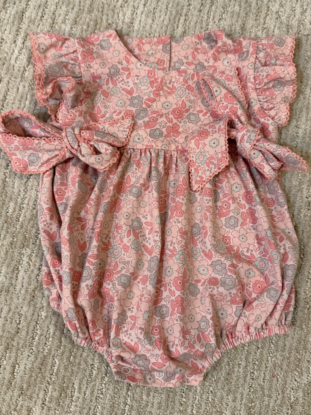 Castles & Crowns Pink Floral Suzie Bubble Romper 6-9 Months 100% Cotton